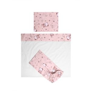 Set lenjerie pat 60 x 120 cm Lorelli, Tiny Dream, 3 piese, bumbac ranforce, Pink Ballerina Bear