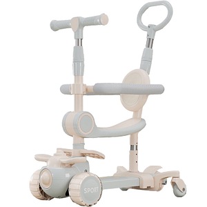 Trotineta Copii cu Sezut, Transformabila 6 in 1, Roti Luminoase LED, 1-12 Ani, Gri/Roz