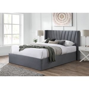 Pat tapitat Prestige 2, 160x200, cu somiera metalica rabatabila si spatiu de depozitare, gri