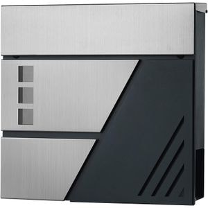 Cutie postala de exterior Songmics, pentru gard sau perete, din otel si inox, 37x11x37cm, argintiu si negru