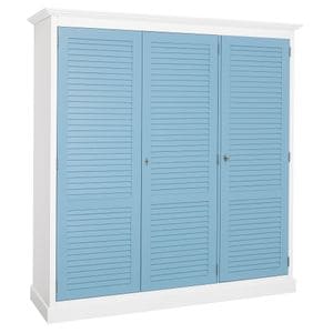 Dulap cu 3 usi, Colectia Shutter, culoare corp alb P004, culoare usi albastru P053, dublu color, 100% lemn masiv, 200x59x194 cm