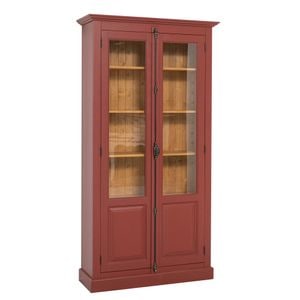 Vitrina cu 2 usi, cu tija, culoare exterior bordo P029, culoare interior maro deschis P002, dublu color, 100% lemn masiv, 210x40x110 cm