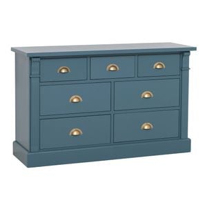 Comoda cu 7 sertare, Colectia Directoire, culoare albastru inchis P051, vopsit, 100% lemn masiv, 75x41x122 cm