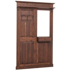 Cuier cu oglinda, 1 sertar, culoare cires P081, ceruit, 100% lemn masiv, 210x19x132 cm