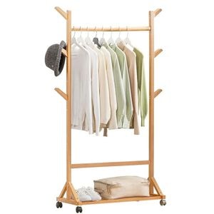 Cuier hol, Quasar & Co., cu roti, pretabil imbracaminte/incaltaminte, bambus, 80 x 35 x 155 cm, natur