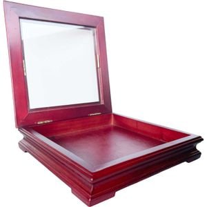 Cutie depozitare cu geam, Material lemn, 20.5x20.5x4.5 cm, Rosu