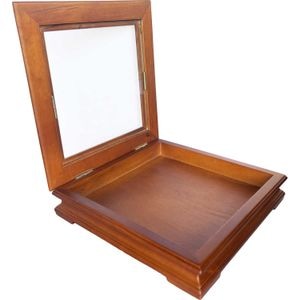 Cutie depozitare cu geam, Material lemn, 20.5x20.5x4.5 cm, Maro