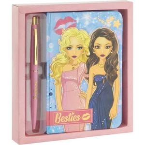 Caiet Numlit, Besties, Cu pix, 90 de file liniate, 15 x 10.5 cm, Roz