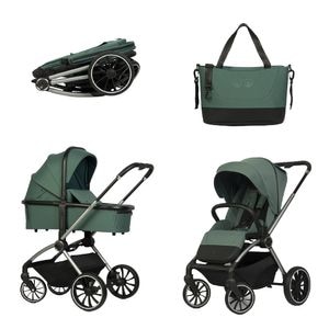 Carucior 2 in 1 Easy Go Giro, pana la 22 kg, landou de 80 cm, copertina XXL, pliere tip pendul, accesorii incluse, Sage Green