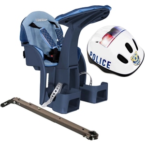 Scaun bicicleta copii WeeRide, SafeFront Deluxe, Pozitie montare centru, 15 Kg, Cu casca protectie XS (44-48), Model Police