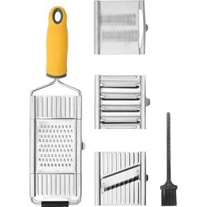 Set multifunctional eMazing, Razatoare Inox, 4 lame interschimbabile, maner ergonomic din ABS, periuta de curatare inclusa, design argintiu, usor de utilizat, dimensiuni 33 x 8.6 cm