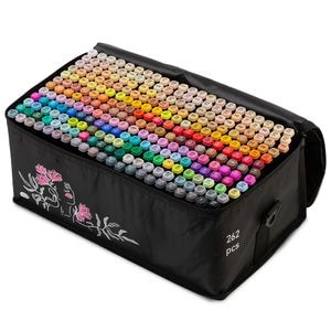 Set 262 markere duble DacEnergy, cerneala cu alcool, cu varfuri de 2 mm si 7 mm, nuante intense, vii, multicolore