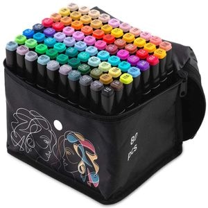 Set 80 markere duble DacEnergy, cerneala cu alcool, cu varfuri de 2 mm si 7 mm, nuante intense, vii, multicolore