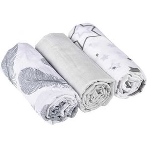 Set 3 scutece Infantilo, Stelute si pene, Din muselina, Dimensiuni 70 x 80 cm, Gri