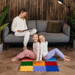 Covoras ortopedic, senzorial, set puzzle, 9 piese cu diferite texturi, Stimulative Rainbow