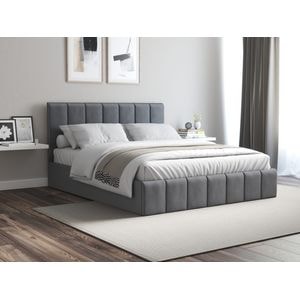 Pat Cozy cu saltea, 160x200 cm, somiera inclusa, gri deschis