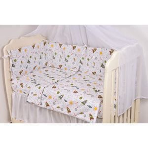 Set lenjerie Confort Family, Rachete, 7 piese, Cu aparatori, Dimensiuni patut 120x60 cm