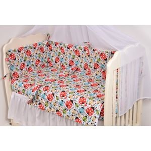 Set lenjerie Confort Family, Buburuze, 7 piese, Cu aparatori, Dimensiuni patut 120x60 cm