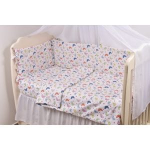 Set lenjerie Confort Family, Fluturasi, 7 piese, Cu aparatori, Dimensiuni patut 120x60 cm