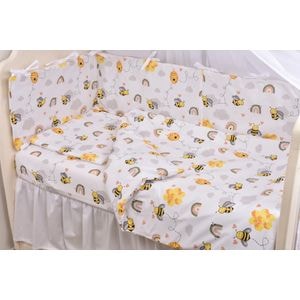Set lenjerie Confort Family, Albinute, 7 piese, Bumbac, Cu aparatori, Dimensiuni patut 120x60 cm
