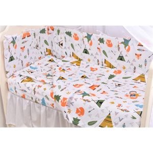 Set lenjerie Confort Family, Animalute, 7 piese, Bumbac, Cu aparatori, Dimensiuni patut 120x60 cm