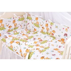 Set lenjerie Confort Family, Caprioare, 7 piese, Bumbac, Cu aparatori, Dimensiuni patut 120x60 cm