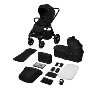 Carucior 2 in 1 Lionelo, Layla, Pana la 22 kg, Cadru aluminiu, Cu landou, Salteluta AirDots, Reversibil, Cu ventilatie 3D, Cu accesorii, EN1888-1, EN1888-2, EN1466, Negru