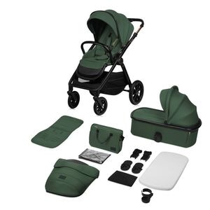 Carucior 2 in 1 Lionelo, Layla, Pana la 22 kg, Cadru aluminiu, Cu landou, Salteluta AirDots, Reversibil, Cu ventilatie 3D, Cu accesorii, EN1888-1, EN1888-2, EN1466, Verde