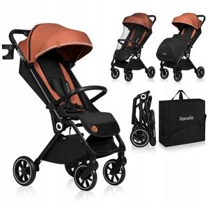 Carucior sport Lionelo, Cloe, Cu accesorii, Cadru din aluminiu, Pana la 22 kg, Usor, Pliere compacta pentru avion, cu o singura mana, 6 luni+, Maro