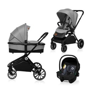 Carucior 2 in 1 Lionelo, Mika, Cadru din aluminiu, Cu landou, Scoica, Salteluta, Reversibil, Maner ajustabil, Huse, 22 kg, Conform cu EN1888-1 EN1888-2, EN1466, Gri deschis