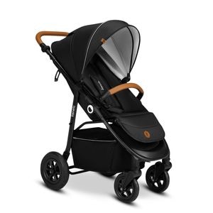 Carucior sport Lionelo, Natt, De la nastere, Cu accesorii si capotina XXL reglabila, 0 - 22 kg, Conform cu EN1888-1, EN1888-2, Negru Onyx