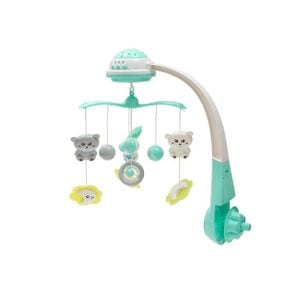 Carusel BabyMix, Muzical, Pentru patut bebelusi, Cu proiectii, Cu melodii si sunete ale naturii, Cu 10 jucarii si ceas de jucarie pe suport, Mint