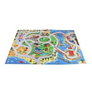 Covor AliBibi, Interactiv, Pentru copii, Cu drumuri, Dreptunghiular, Cu masinute incluse
