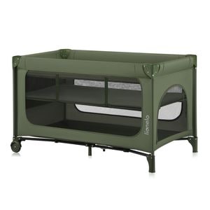 Patut pliant Lionelo, Jasmin Easy Fold, Pana la 15 kg, Usor de pliat, Cu doua nivele, Cu saltea, Fereastra cu fermoar, 2 roti cu frana, 120 x 60 cm, Conform cu EN 716, 0-36 luni, Verde