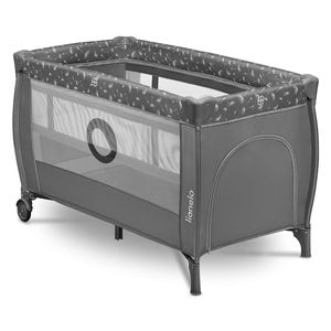 Patut pliant Lionelo, Stefi Plus, Cu doua nivele, Cu intrare laterala cu fermoar, 2 roti, 120x60 cm, Conform cu EN 716, Gri