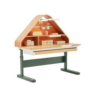 Birou reglabil ergonomic MarcoShop, pentru copii, model CASUTA, Lemn plop