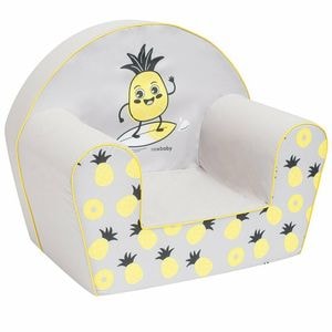Fotoliu din burete New Baby, Pentru copii, 42x53, Din spuma, Cu husa din bumbac, 9 luni - 5 ani, Pineapple