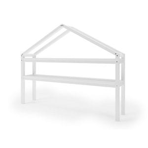 Raft YappyKids, YappyHytte, 169x135x35 cm, Pentru camera copii, In forma de casuta, Din lemn de pin certificat FSC, Tratat cu ceara naturala ecologica, Alb