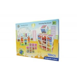 Set de cuburi magnetice Parc de Distractii eMazing, Puzzle inteligent pentru copii, 10 Piese cu cutie de depozitare, design multicolor