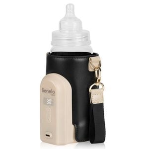 Incalzitor biberoane Lionelo, ThermUp Go Evo, Portabil, Cu 5 niveluri de incalzire, Cu buton Safety Control, Mentinere caldura pana la 9h, Incarcare USB, Negru/Auriu