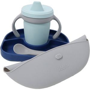 Set de masa complet BBluv, Include farfurie compartimentata, baveta portabila cu buzunar, Canuta si lingurita, Silicon, Fara BPA, Navy