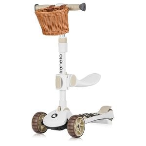 Trotineta Lionelo, Franky, Multifunctionala, Pliabila, Pana la 50 kg, Ghidon reglabil, Sezut detasabil, Roti cu LED, Conform cu EN71, EN62115, 12 luni+, Bej