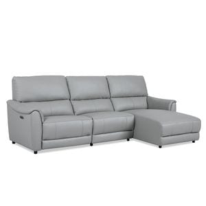 Canapea recliner Vega, piele naturala, 265x155x97 cm, gri