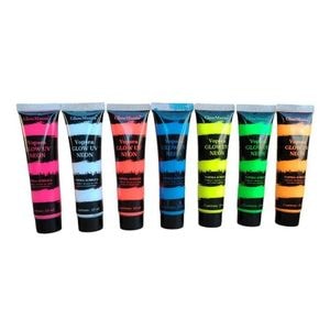 Set 7 culori vopsea GlowMania neon, 25 ml/culoare, pentru corp si fata, pe baza de apa