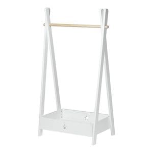 Cuier tip Suport de Haine pentru Copii, Material MDF si Lemn Bambus, Culoare Alb, Dimensiuni 126x73x43 cm