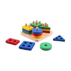 Puzzle AliBibi, Forme geometrice, Din lemn, 16 piese, 4 modele, 2 ani+