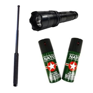 Set autoaparare Baston Telescopic, Lanterna Electrosoc cu laser si 2 Spray-uri Nato