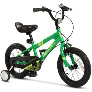 Bicicleta copii 3-5 ani Kids BMX Rider JSX1403, roti 14", frane C-Brake fata, tambur spate, cauciucuri late tip MTB, roti ajutatoare, verde cu negru