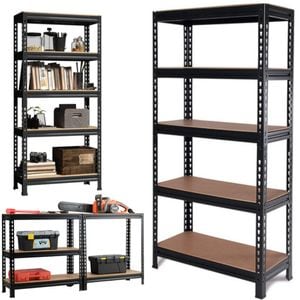 Raft metalic depozitare Handlekraft, 1800 x 900x 400 mm, 5 polite, 875kg/raft, material cadru otel, negru