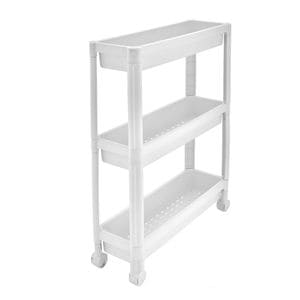 Organizator slim portabil cu roti, 3 rafturi, pentru bucatarie sau baie, Negru, 19x54x71 cm